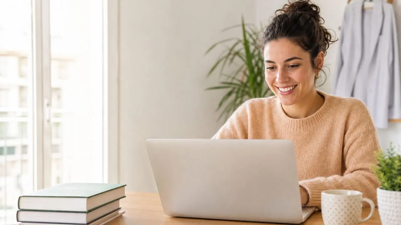 Una alumna estudia online con su portátil