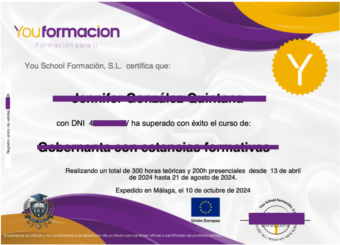 Cara A del diploma